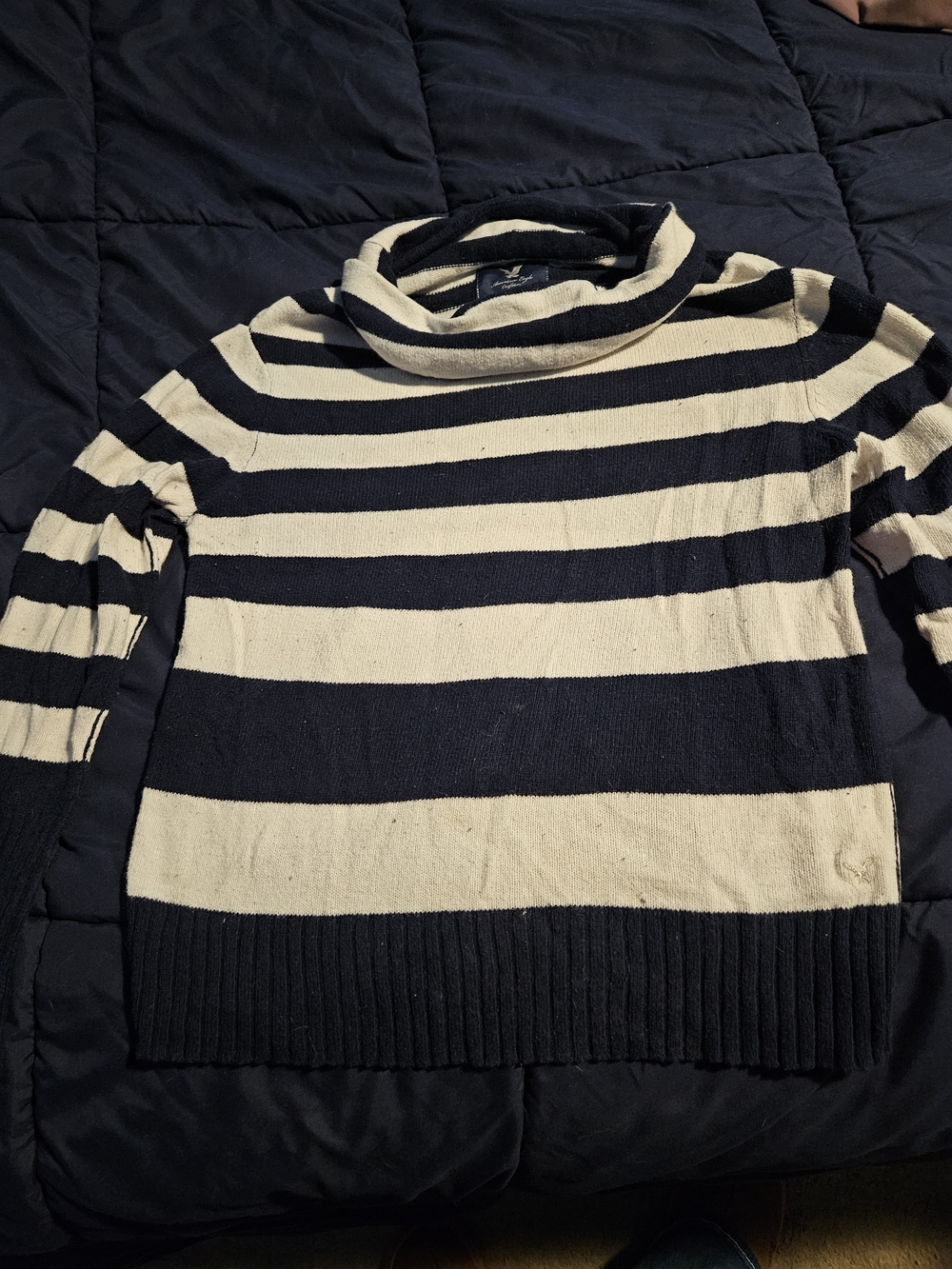 American Eagle Outfitters Womens Large Navy Cream Striped Cowl Neck Sweater
